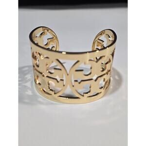 Tory Burch Gold Tone Reva Cuff Bracelet w/Cutout Logo - NWOT